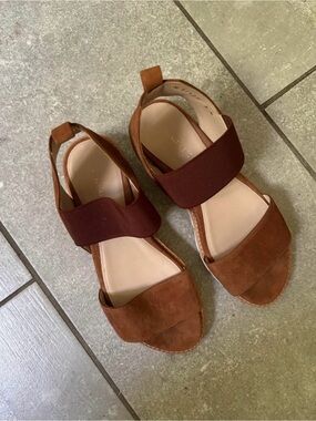 Stuart Weitzman Brown Suede & Dark Brown Elastic Slingback Sandals